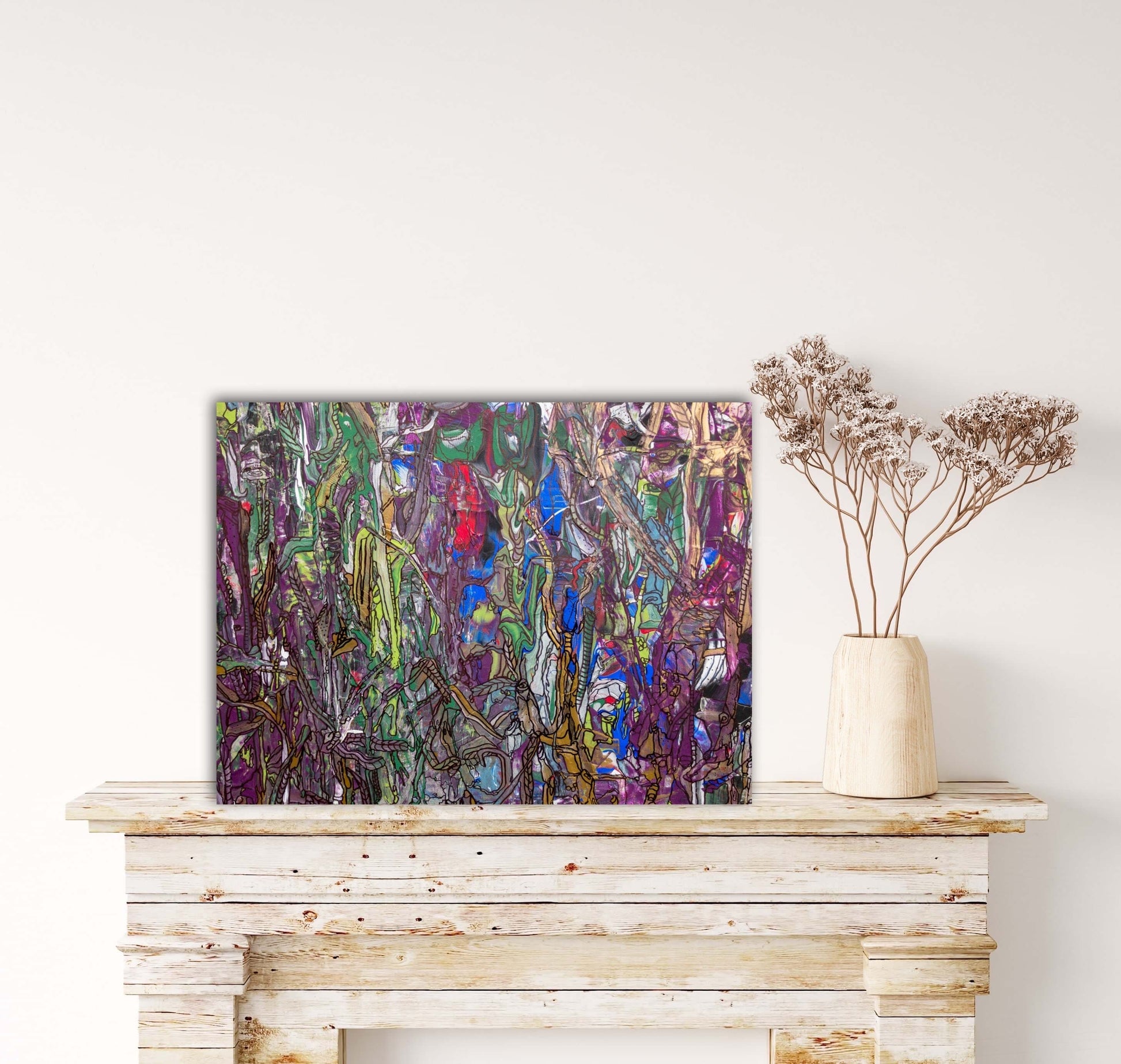 Dragonfly Garden - Mixed Media, Nature Abstract, Canvas Painting Design, by Art with Evie