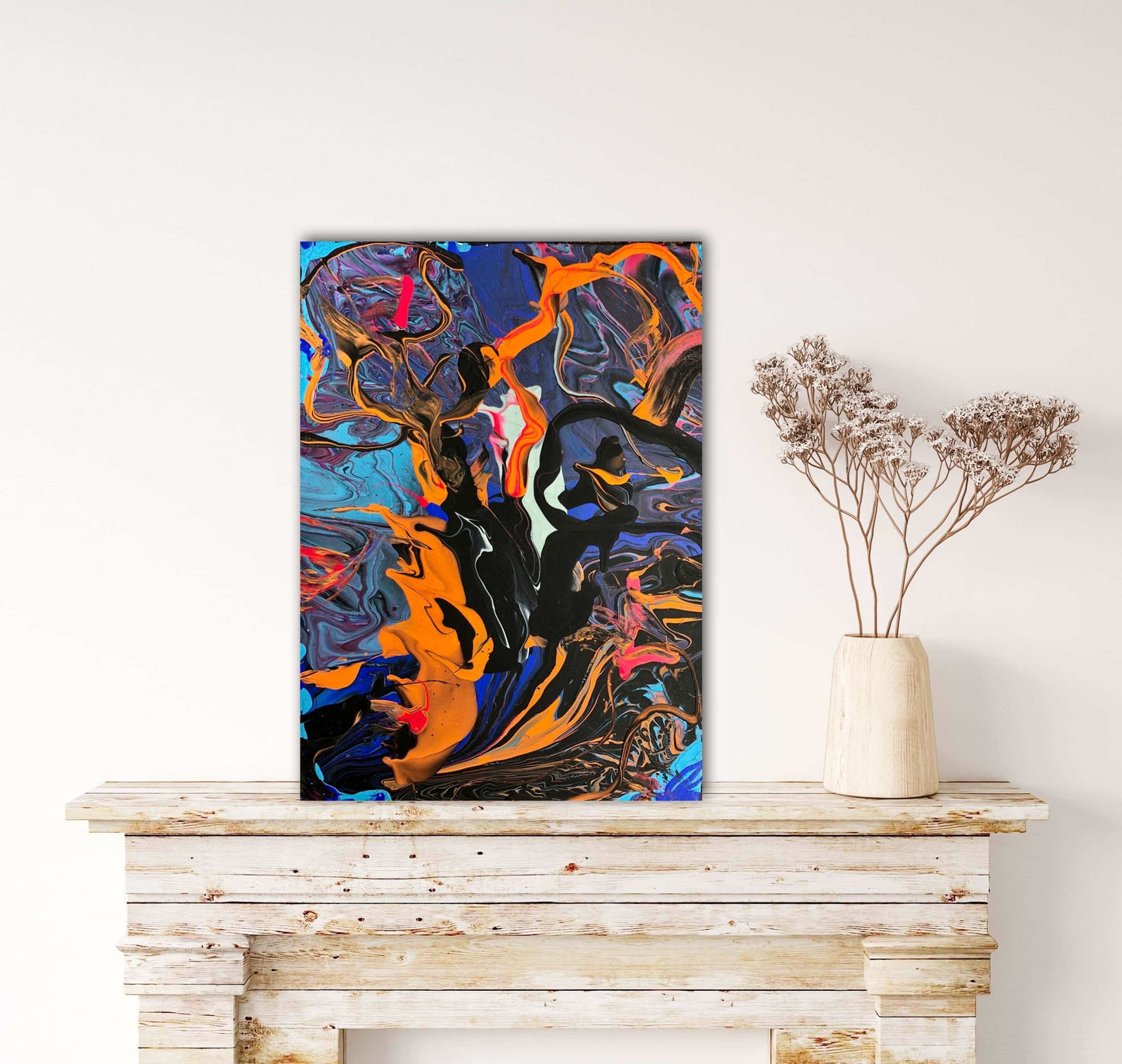 Under The Sea - Bright And Bold, Large Size, Textured Acrylic, Abstract Painting With Orange Accents, by Art with Evie