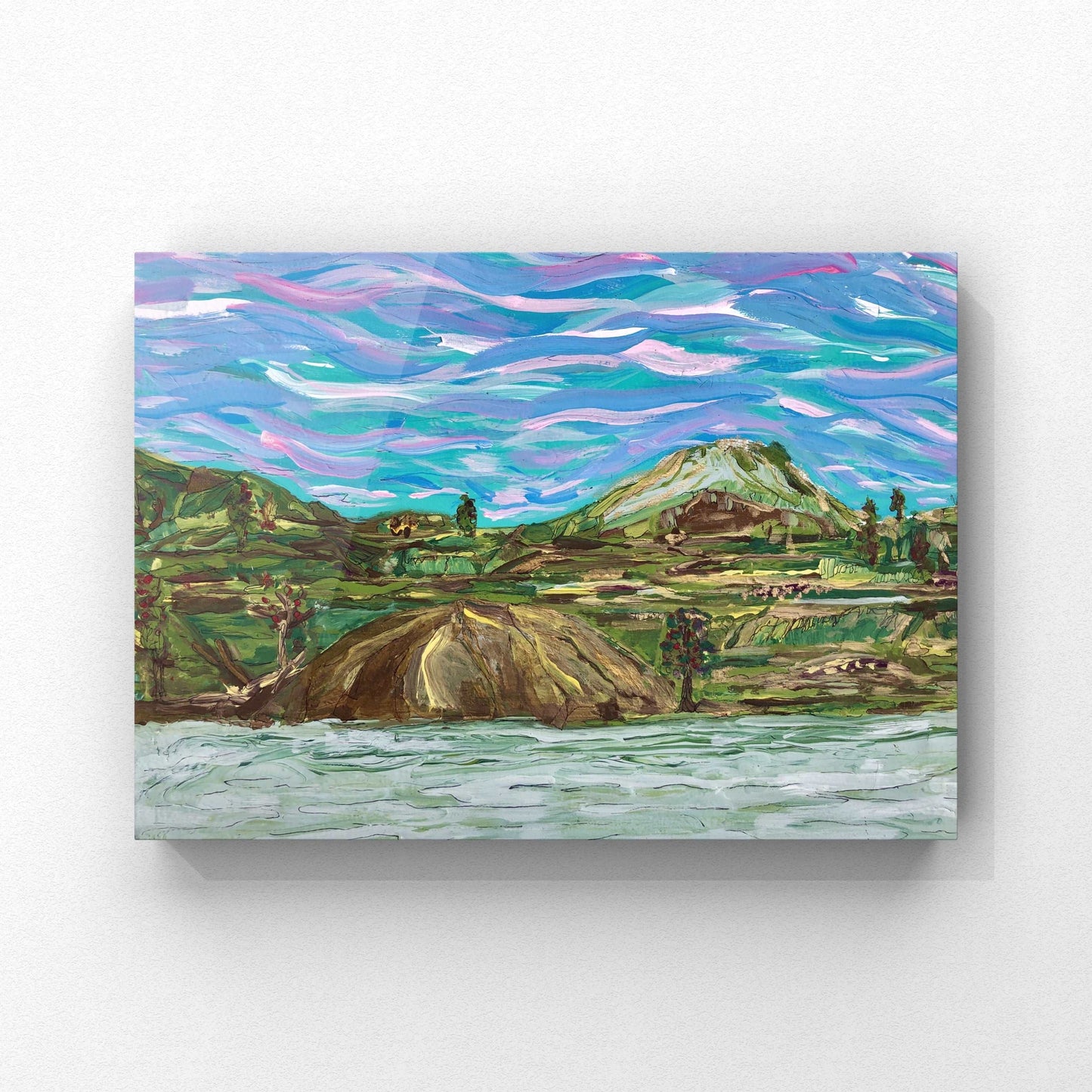 Green Land - Small, Mixed Media, Nature, Mountain Landscape, Original Design, Wall Art by Art with Evie