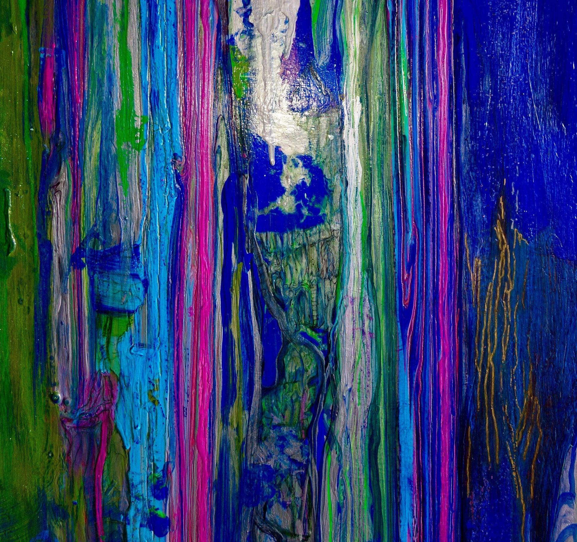 The Other Side - Large, Colorful And Textured, Space, Sparkly And Glossy, Abstract Design On Veneer, Painting By Art with Evie