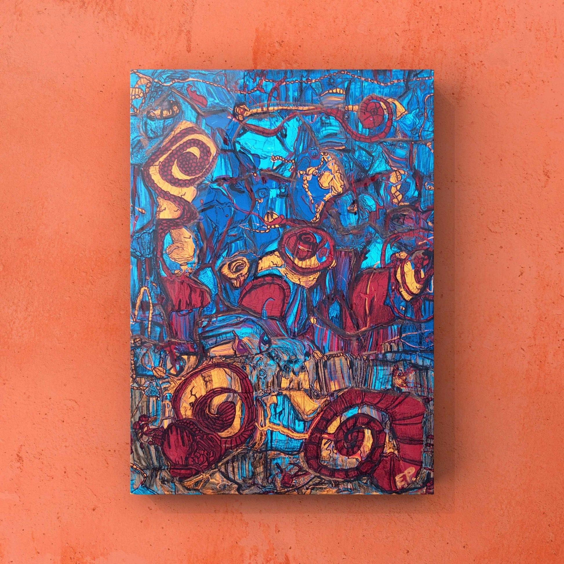 The Invasion - Medium Size, Bright And Colorful, Textured, Alien/Extraterrestrials Landing, Design Painting, by Art With Evie