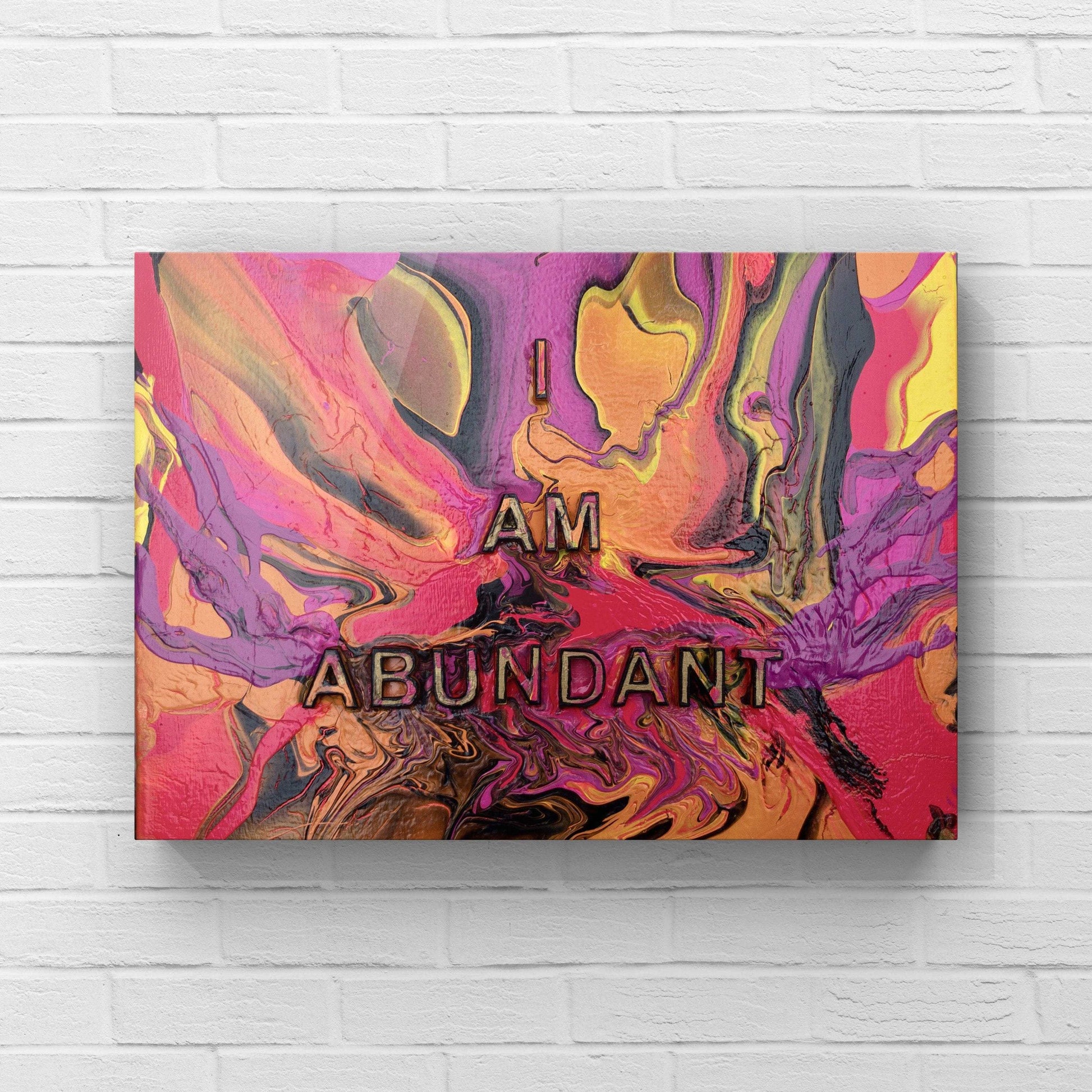 I Am Abundant - Bright Colored, 3D Affirmation Painting, With Wooden Block Letters, Flowing Design, by Art with Evie