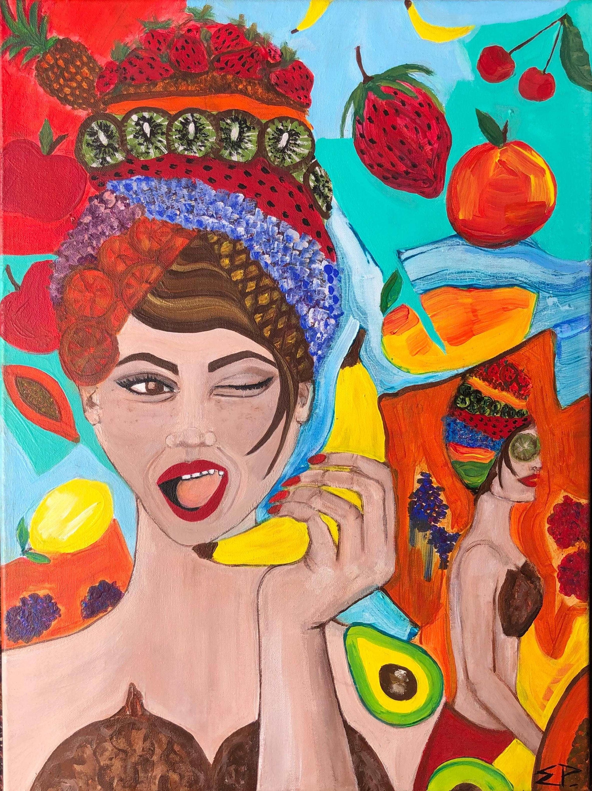 Fruit Is Life - Woman And Fruits, Acrylic, Original Design Painting, by Art with Evie