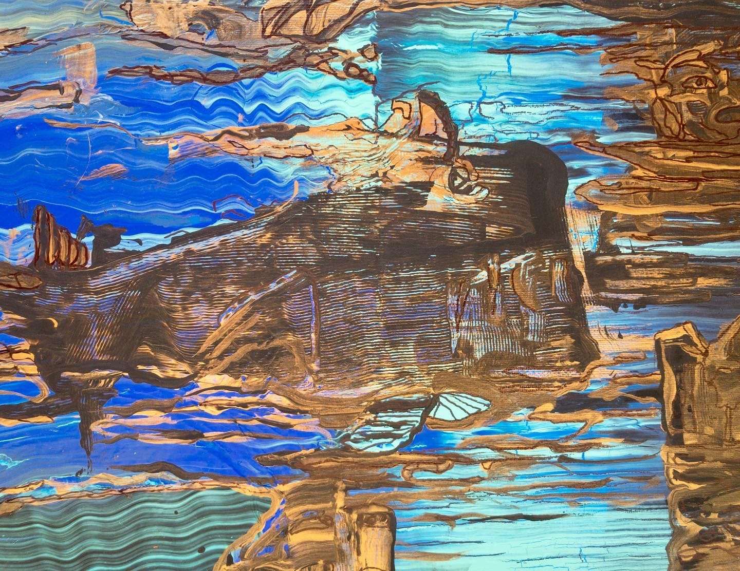 On The Lake - Large Size, Mixed Media, Creepy And Morbid, Haunted Lake With Ghosts And Gold Accents, Painting by Art With Evie