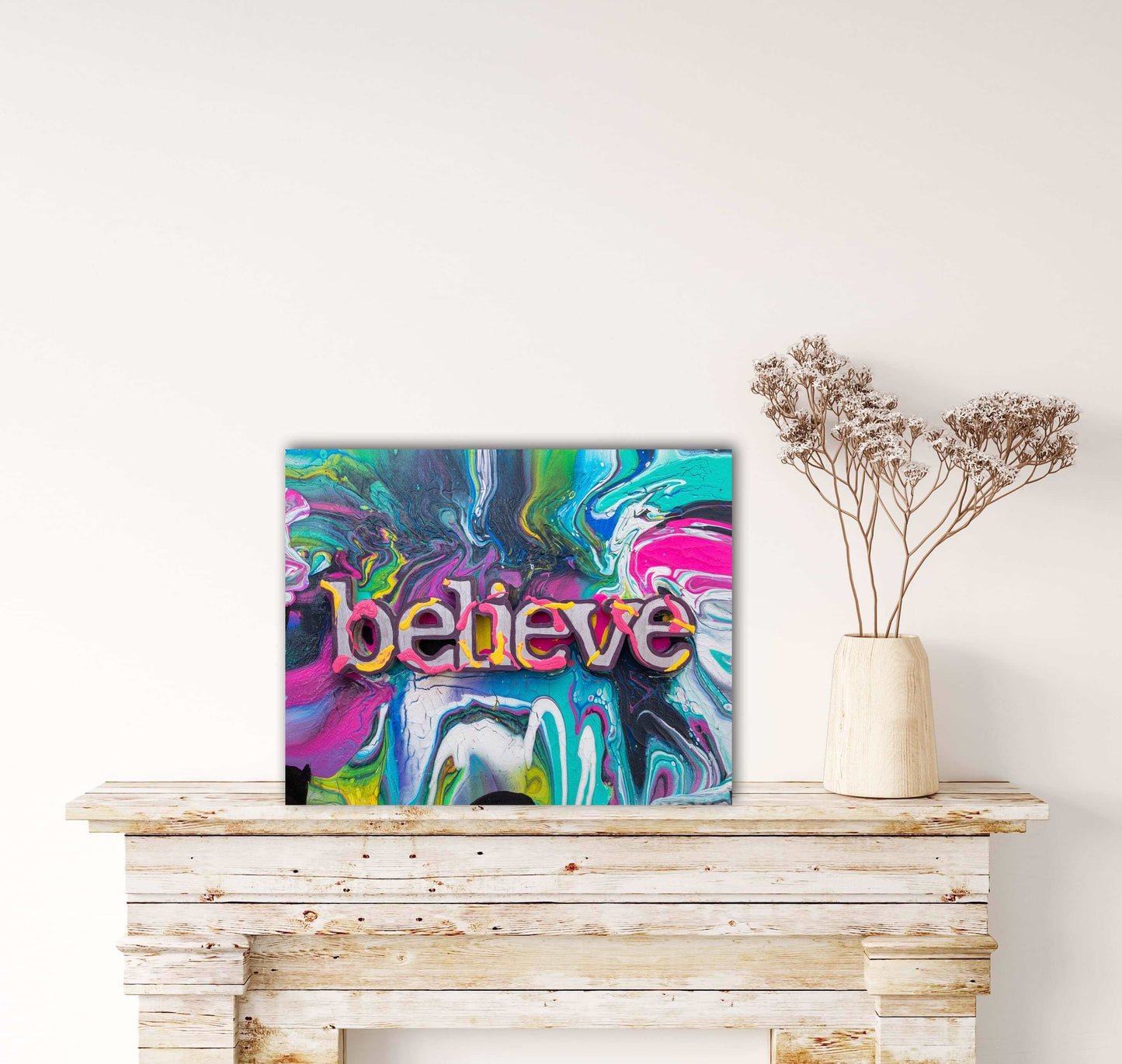 Believe - 3D Affirmation, Acrylic Design Wall Art On Canvas, by Art with Evie