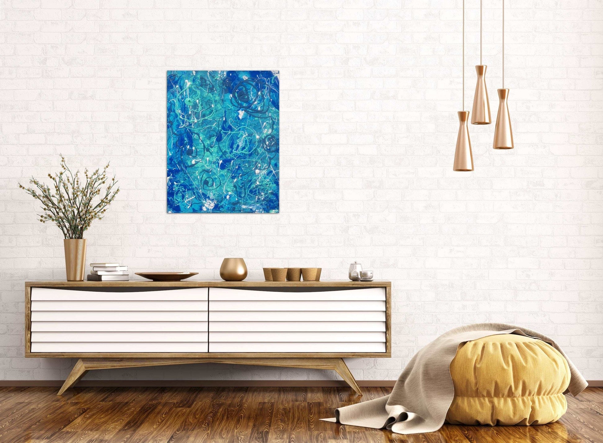 Water Original - Medium Size, Swirly, Textured, Blue, Abstract Art Design Painting, Modern Wall Art, by Art With Evie