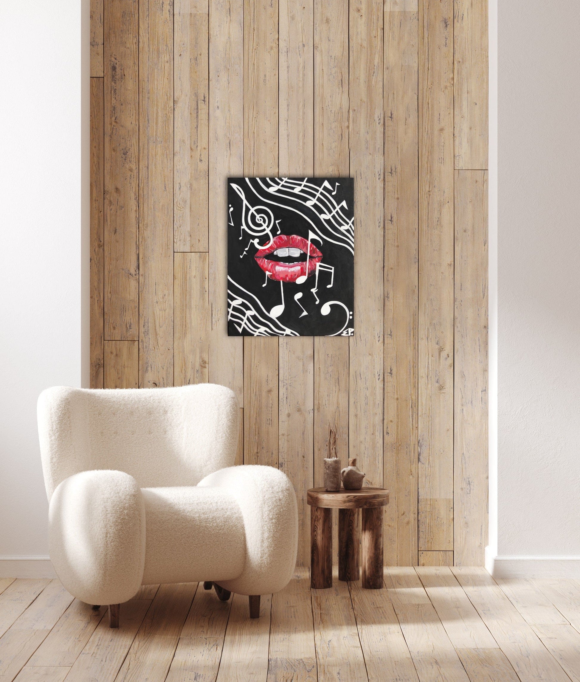 Music, my Love. - Medium Size, Acrylic Painting Of Lips Singing With Music Notes, Bold Wall Art Design, by Art with Evie