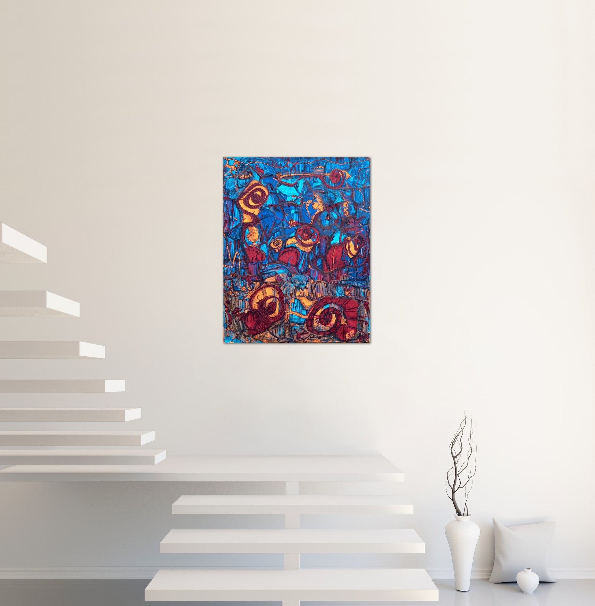 The Invasion - Medium Size, Bright And Colorful, Textured, Alien/Extraterrestrials Landing, Design Painting, by Art With Evie